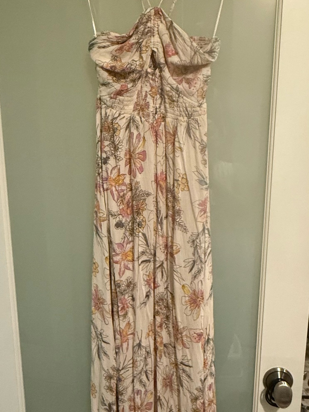 Free People Cream Floral Maxi Jumpsuit with Pink & Yellow Accents